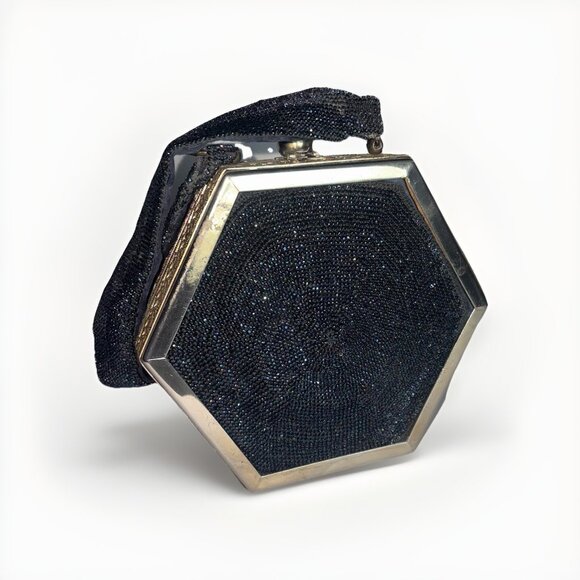 Vintage Fre Mor 6 Sided Beaded Box Bag Purse Carnival Glass Beading 1940's - Picture 1 of 11